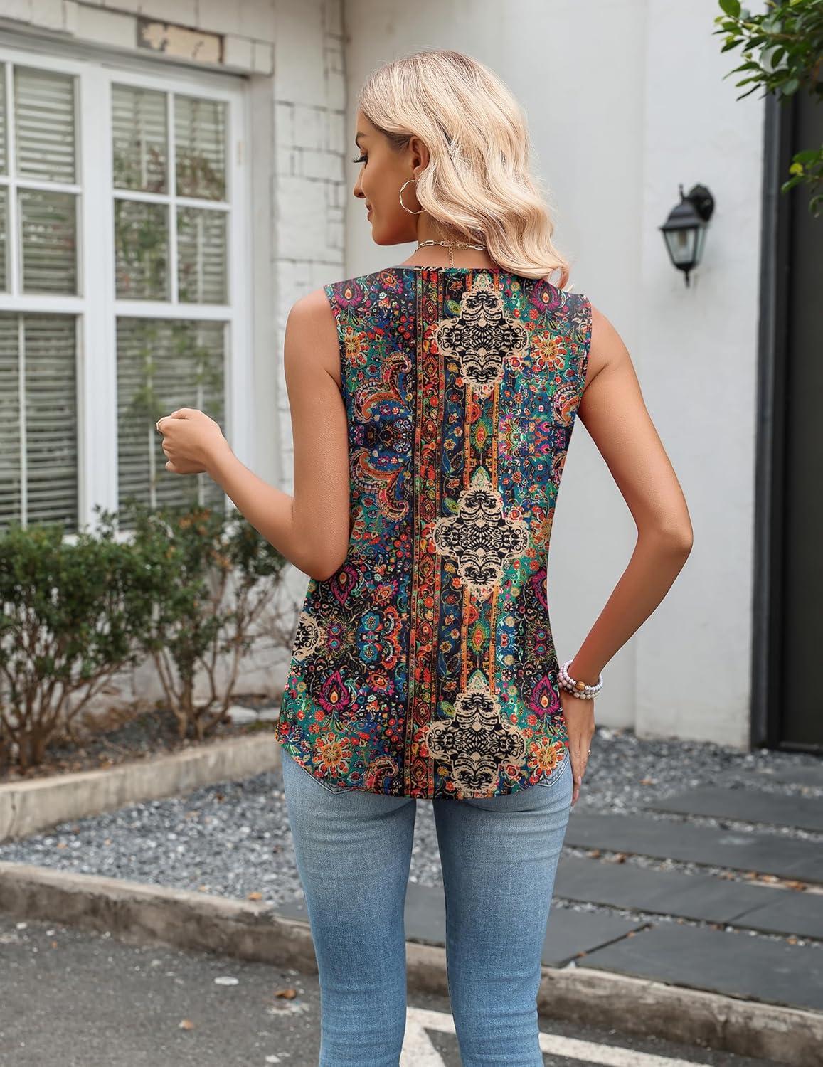 imageZeagoo Tank Top for Women V Neck Loose Fit Sleeveless Summer Tops Business Casual Outfits Dressy Blouses Shirts01 Multicolor 721