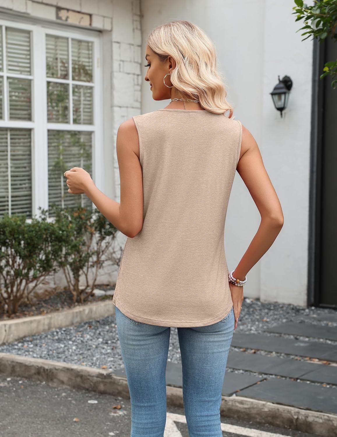 imageZeagoo Tank Top for Women V Neck Loose Fit Sleeveless Summer Tops Business Casual Outfits Dressy Blouses ShirtsA Khaki