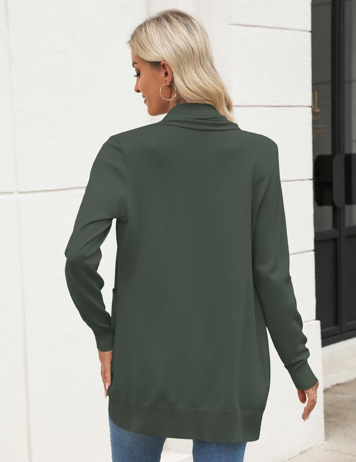 imageZeagoo Women Long Cardigan Sweaters Lightweight Open Front Duster Knit Fashion Sweater Coats Trendy Cardigans with PocketDark Green