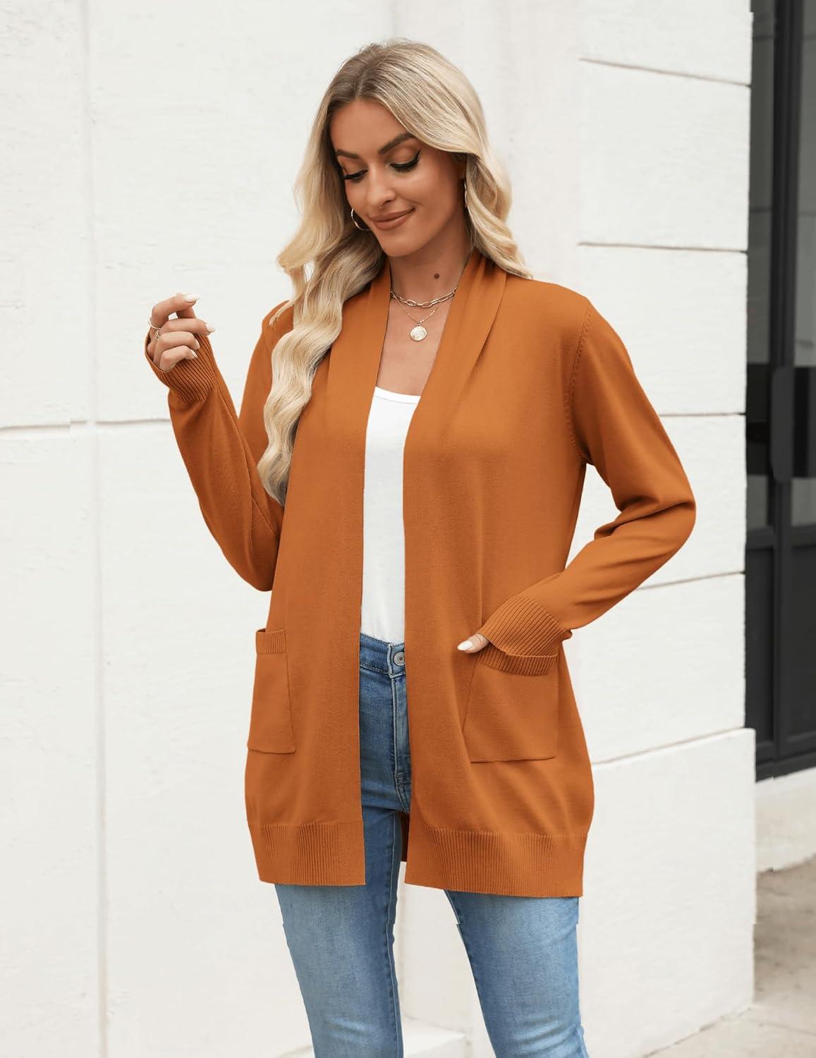 imageZeagoo Women Long Cardigan Sweaters Lightweight Open Front Duster Knit Fashion Sweater Coats Trendy Cardigans with PocketOrange