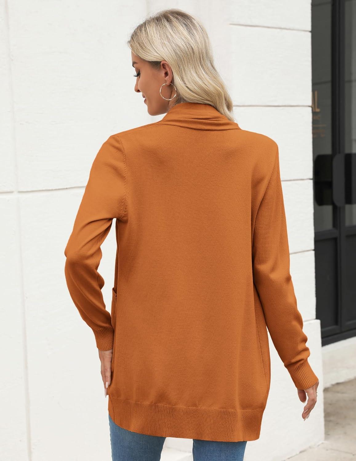 imageZeagoo Women Long Cardigan Sweaters Lightweight Open Front Duster Knit Fashion Sweater Coats Trendy Cardigans with PocketOrange