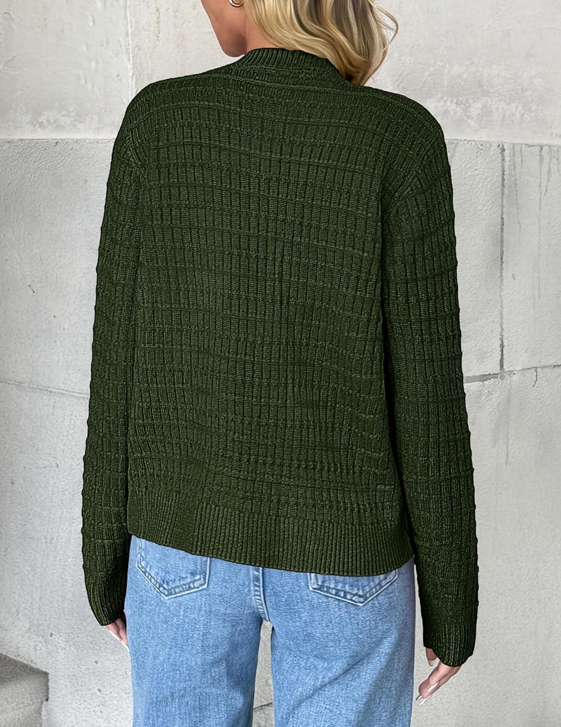imageZeagoo Womens 2026 Cardigan Sweaters Button Down Crew Neck Open Front Long Sleeve Knit Cropped JacketsArmy Green