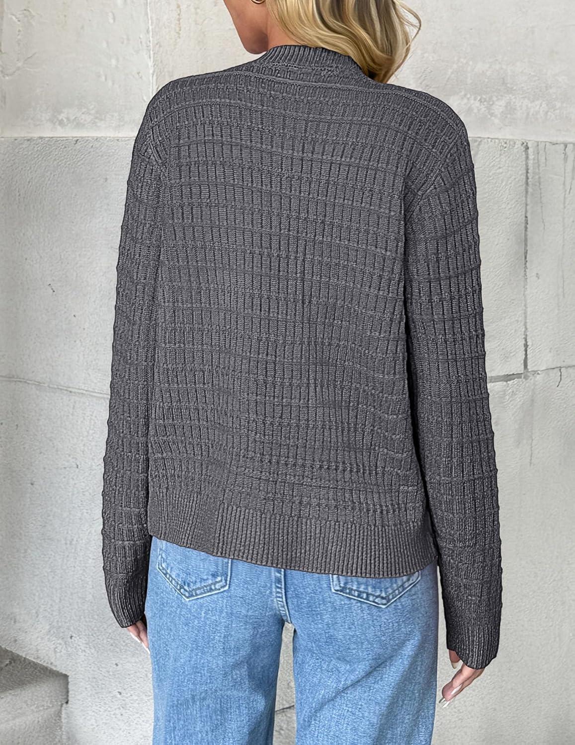 imageZeagoo Womens 2026 Cardigan Sweaters Button Down Crew Neck Open Front Long Sleeve Knit Cropped JacketsGrey