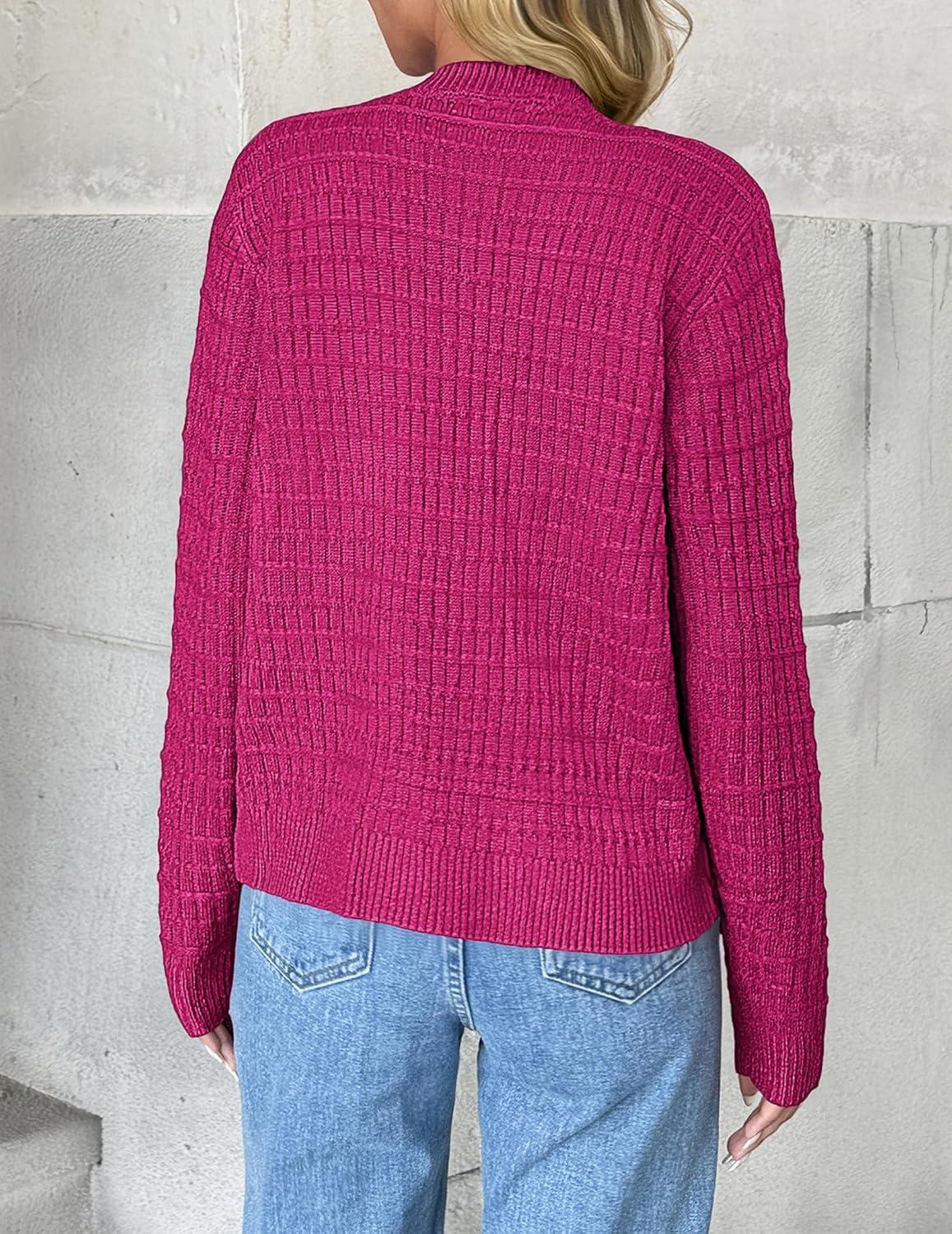 imageZeagoo Womens 2026 Cardigan Sweaters Button Down Crew Neck Open Front Long Sleeve Knit Cropped JacketsHot Pink