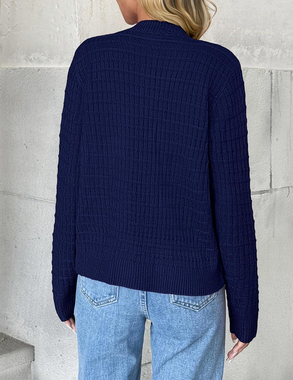 imageZeagoo Womens 2026 Cardigan Sweaters Button Down Crew Neck Open Front Long Sleeve Knit Cropped JacketsZdark Blue