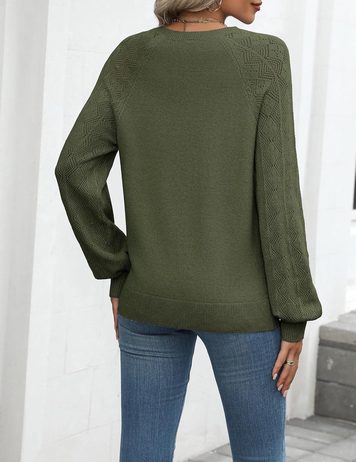 imageZeagoo Womens 2026 Fall Sweaters Casual Long Sleeve V Neck Loose Lightweight Crochet Knit Pullover Sweater TopsArmy Green