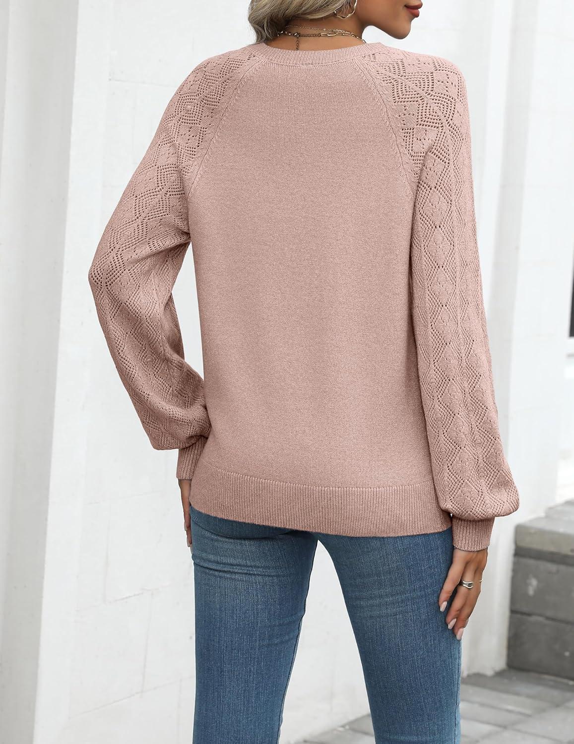 imageZeagoo Womens 2026 Fall Sweaters Casual Long Sleeve V Neck Loose Lightweight Crochet Knit Pullover Sweater TopsKhaki