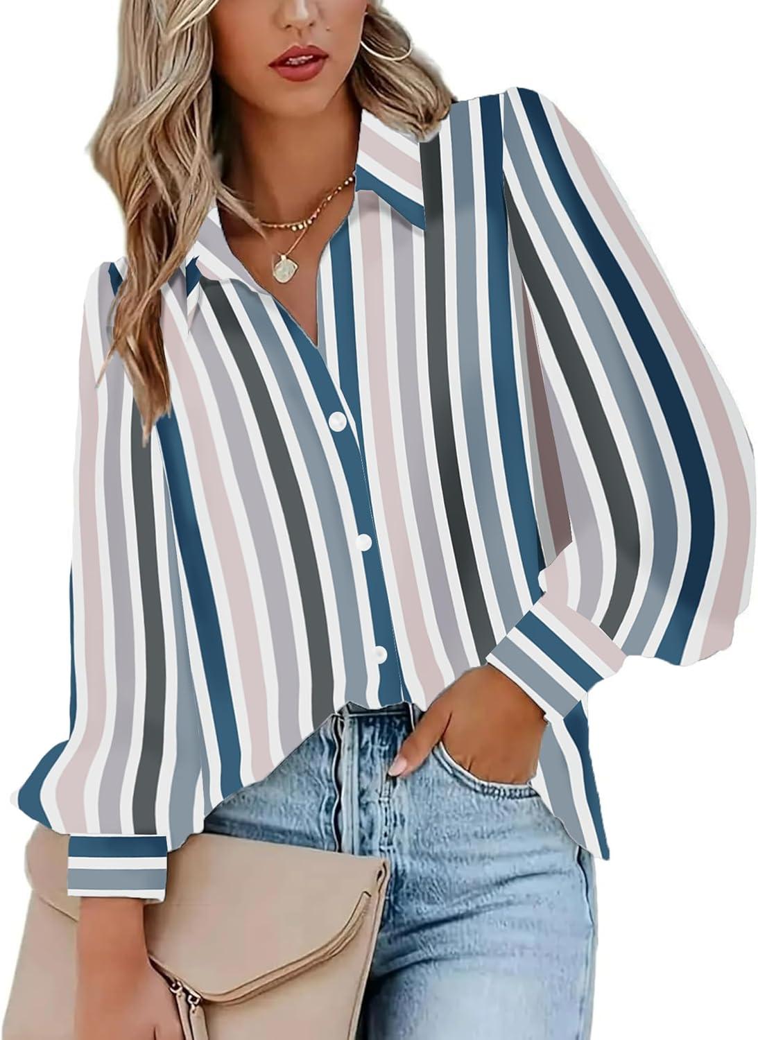 imageZeagoo Womens Button Down Shirts Lantern Long Sleeve Blouse Business Casual Work Tops Floral Printed OutfitsTw721