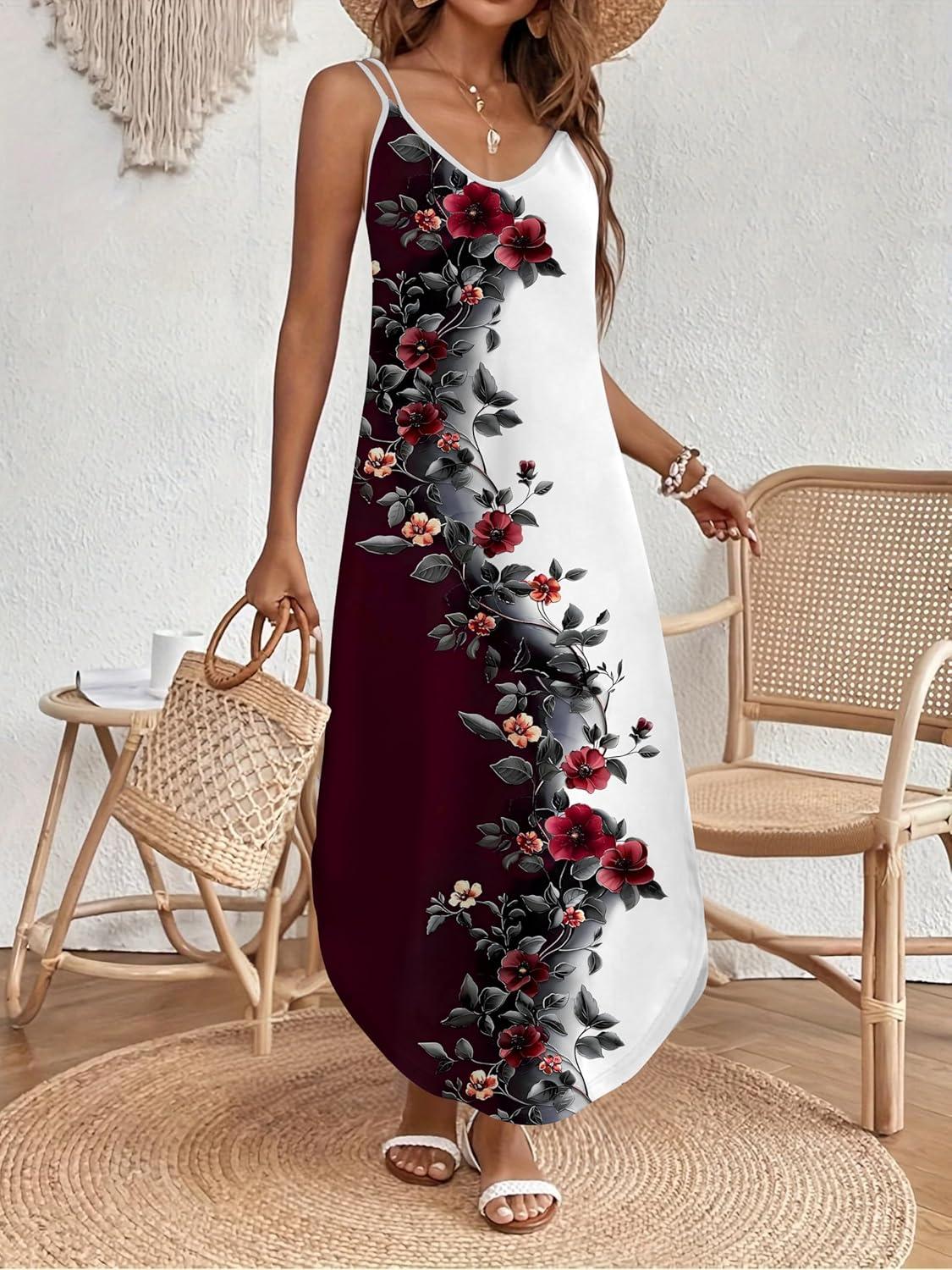 imageZeagoo Womens Casual Sundress Summer Maxi Sleeveless V Neck Split Boho Beach Dress Travel Vacation Dress with PocketsBf183