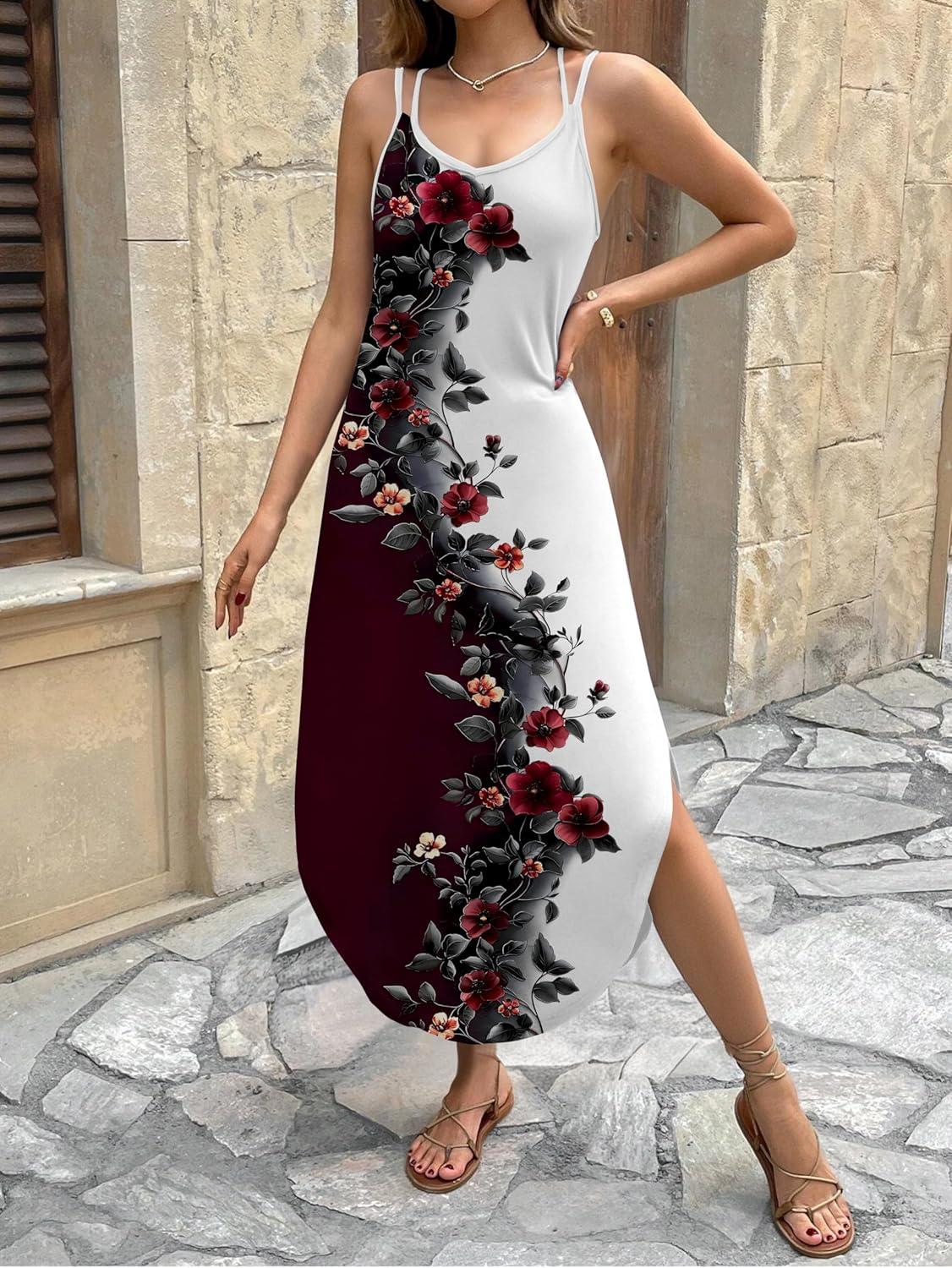 imageZeagoo Womens Casual Sundress Summer Maxi Sleeveless V Neck Split Boho Beach Dress Travel Vacation Dress with PocketsBf183