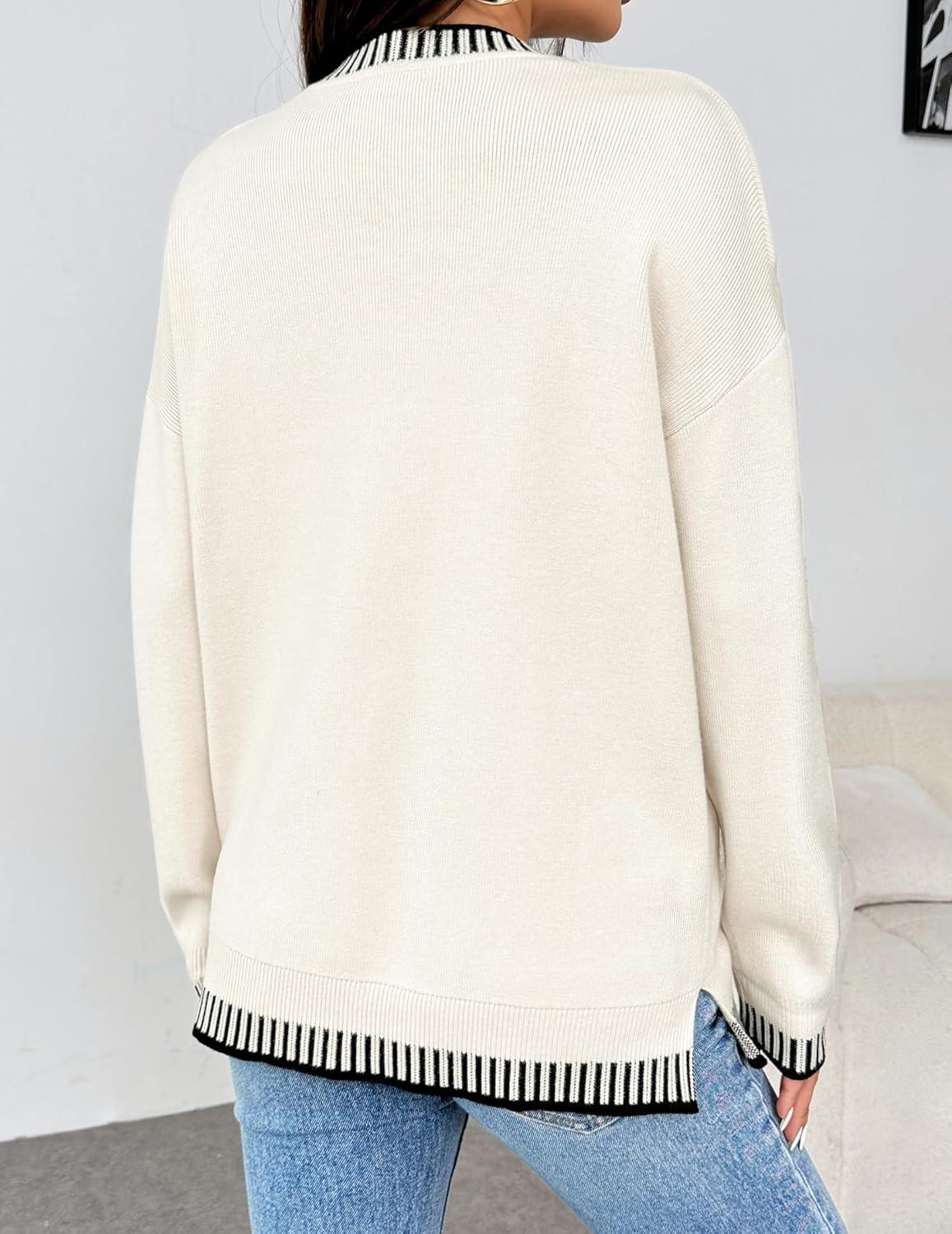 imageZeagoo Womens Crewneck Pullover Sweater Long Sleeve Knit Side Slit 2025 Fall Winter Sweater TopsWhite