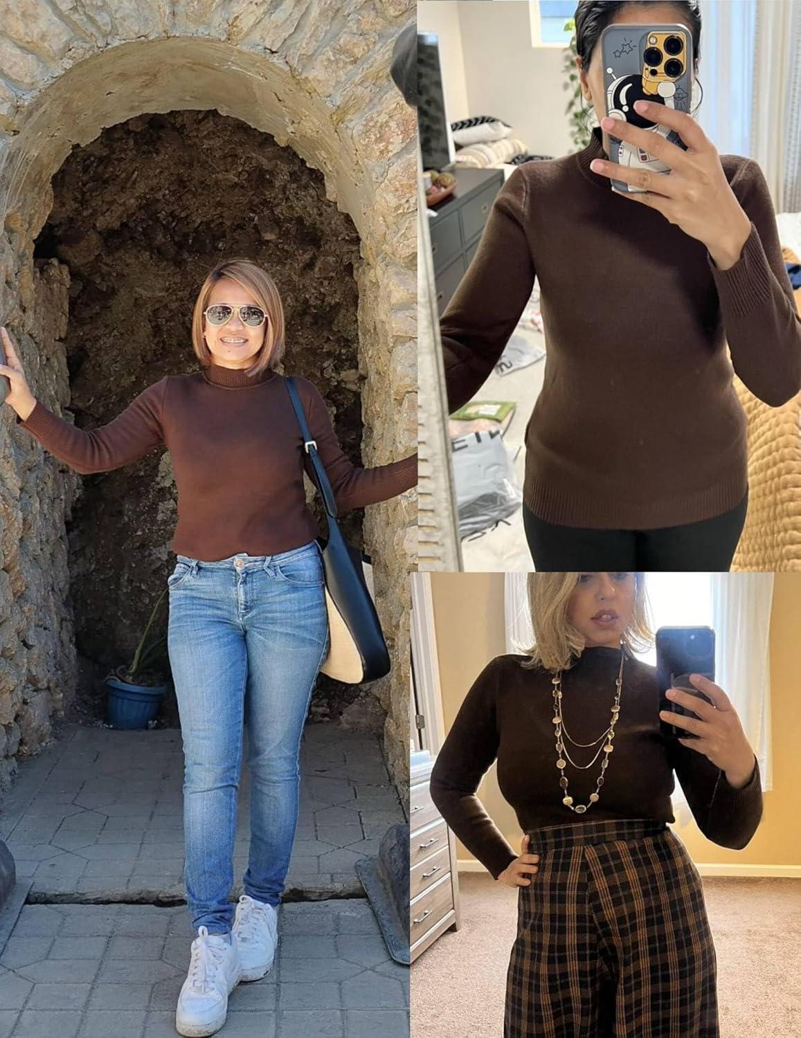 imageZeagoo Womens Fleece Sherpa Lined Sweater Mock Neck Long Sleeve Thermal Shirt 2026 Fall Winter Fuzzy Knit Jumper Tops SXXLCoffee
