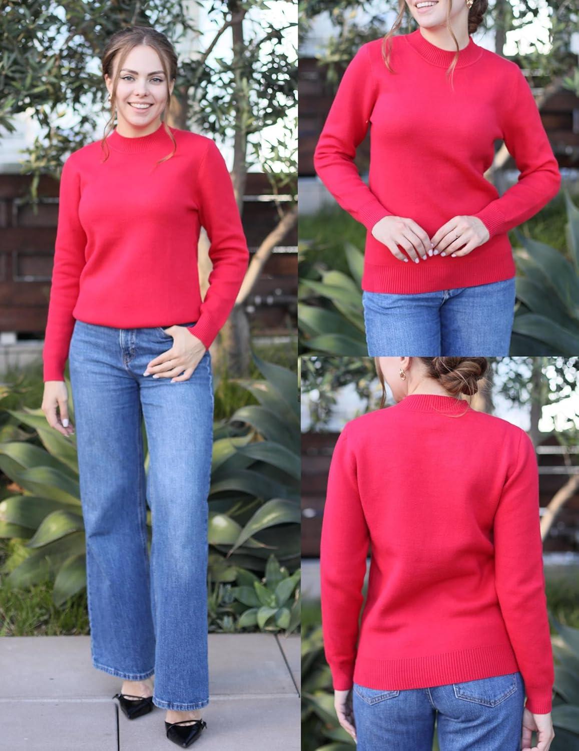 imageZeagoo Womens Fleece Sherpa Lined Sweater Mock Neck Long Sleeve Thermal Shirt 2026 Fall Winter Fuzzy Knit Jumper Tops SXXLRed