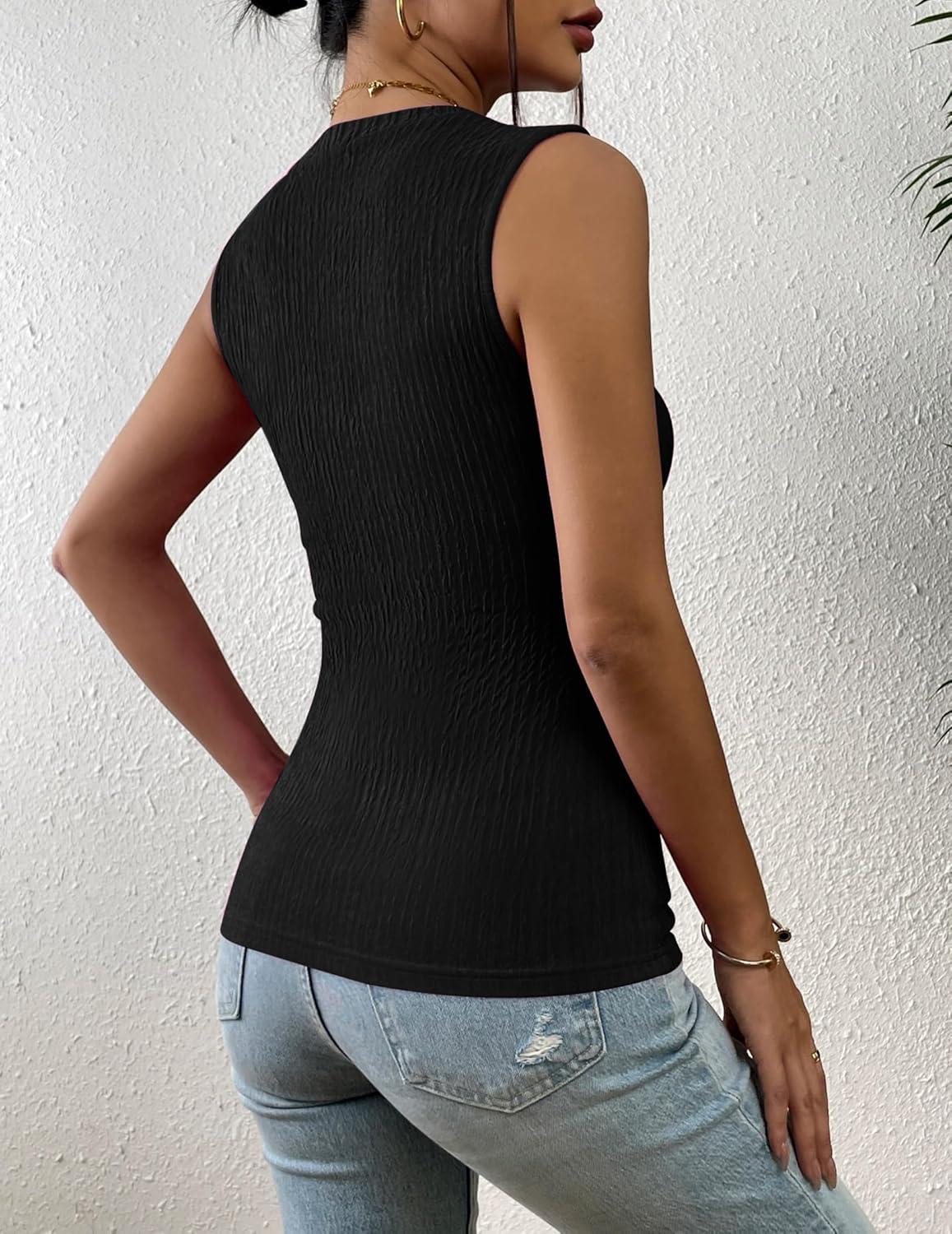 imageZeagoo Womens High Neck Tank Top 2026 Summer Casual Ribbed Knit Slim Fitted Basic Textured Sleeveless ShirtsBlack