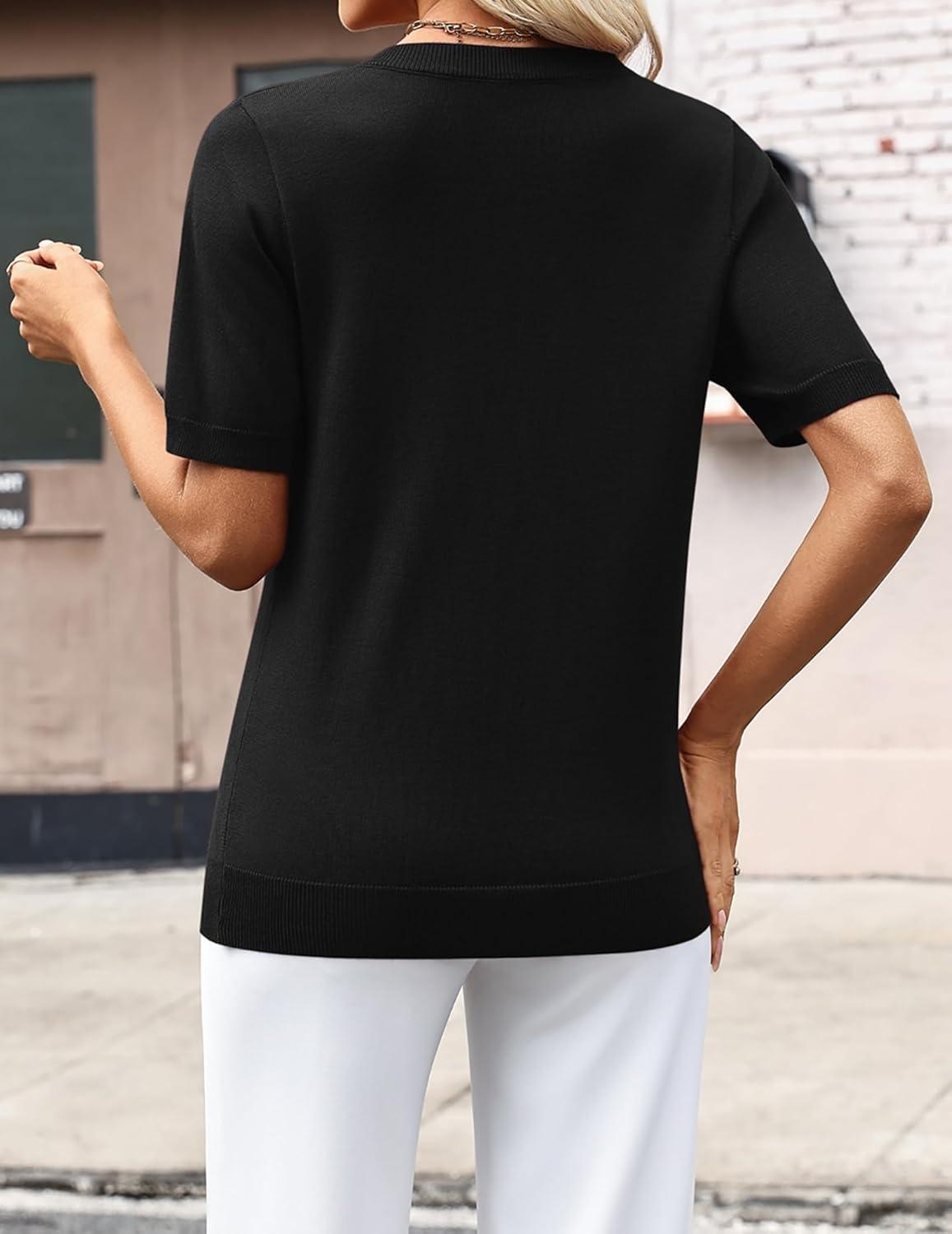 imageZeagoo Womens Short Sleeve Sweaters 2026 Summer Lightweight V Neck Pullover Tops Dressy Business Casual Blouses ClothesBlack