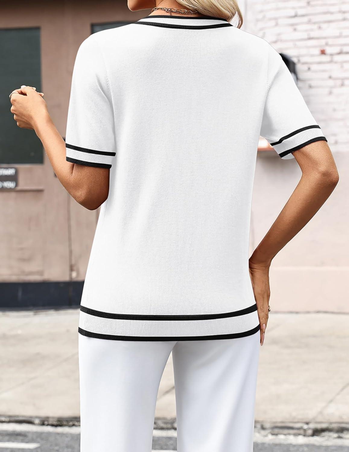 imageZeagoo Womens Short Sleeve Sweaters 2026 Summer Lightweight V Neck Pullover Tops Dressy Business Casual Blouses ClothesTz289