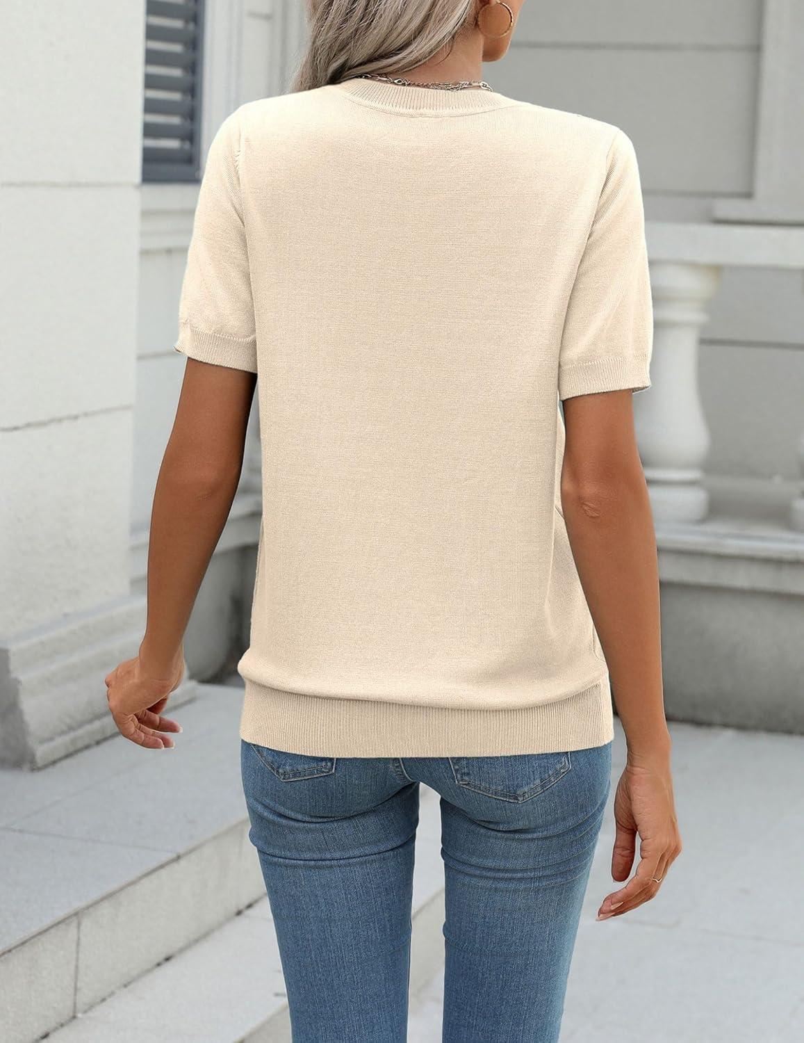 imageZeagoo Womens Summer Short Sleeve Tops Crew Neck Lightweight Pullover Sweaters Loose Dressy Casual Blouse Basic ClothesApricot