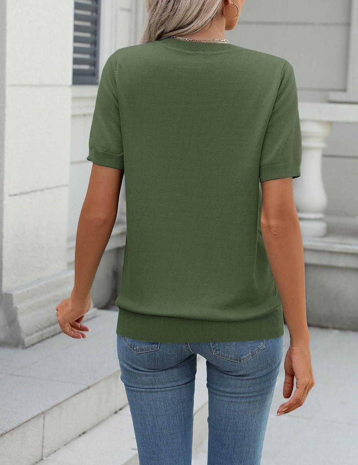 imageZeagoo Womens Summer Short Sleeve Tops Crew Neck Lightweight Pullover Sweaters Loose Dressy Casual Blouse Basic ClothesArmy Green