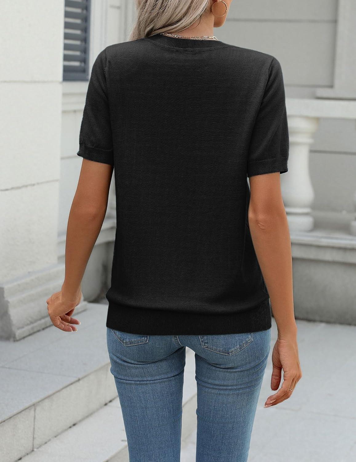 imageZeagoo Womens Summer Short Sleeve Tops Crew Neck Lightweight Pullover Sweaters Loose Dressy Casual Blouse Basic ClothesBlack