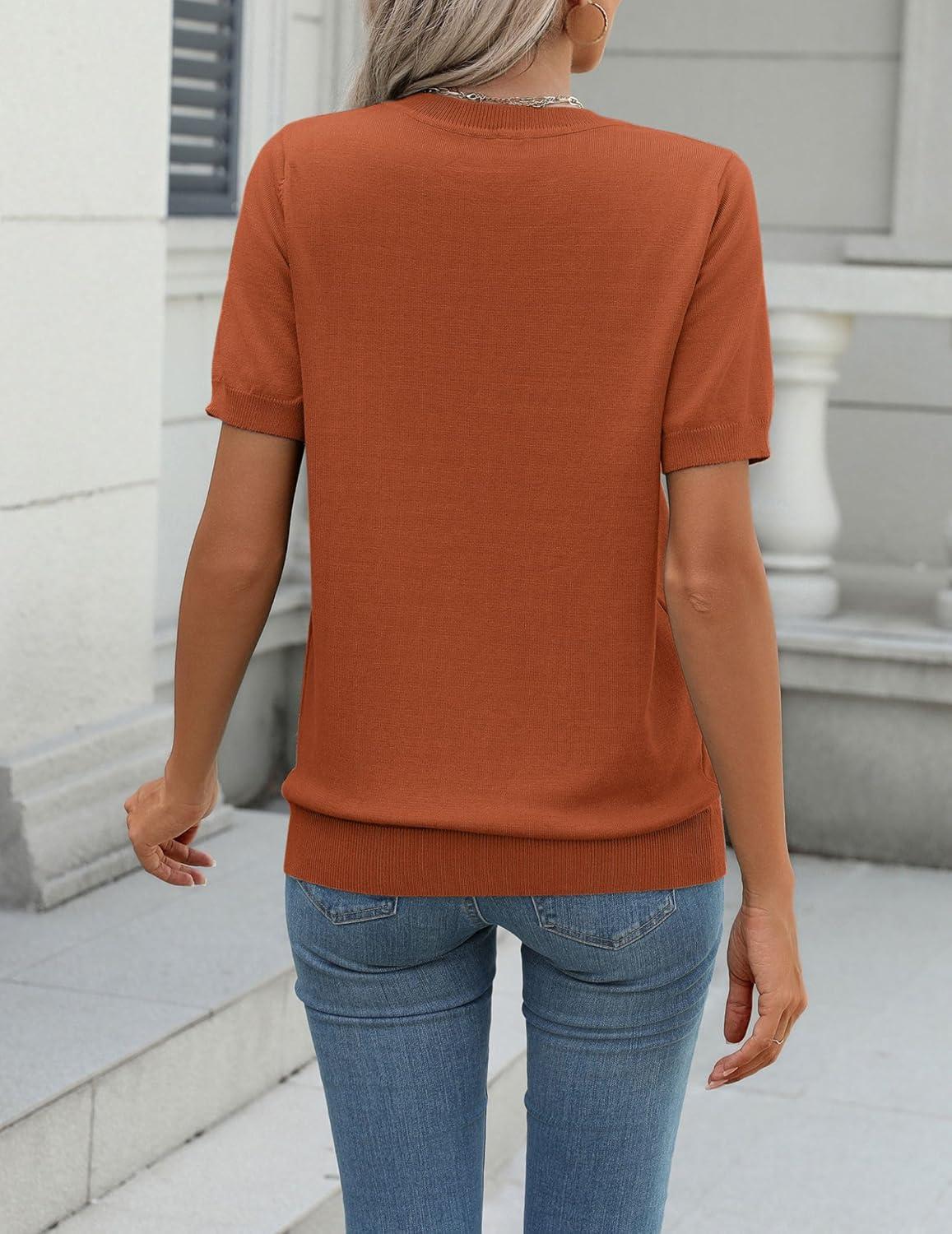 imageZeagoo Womens Summer Short Sleeve Tops Crew Neck Lightweight Pullover Sweaters Loose Dressy Casual Blouse Basic ClothesBrick Red