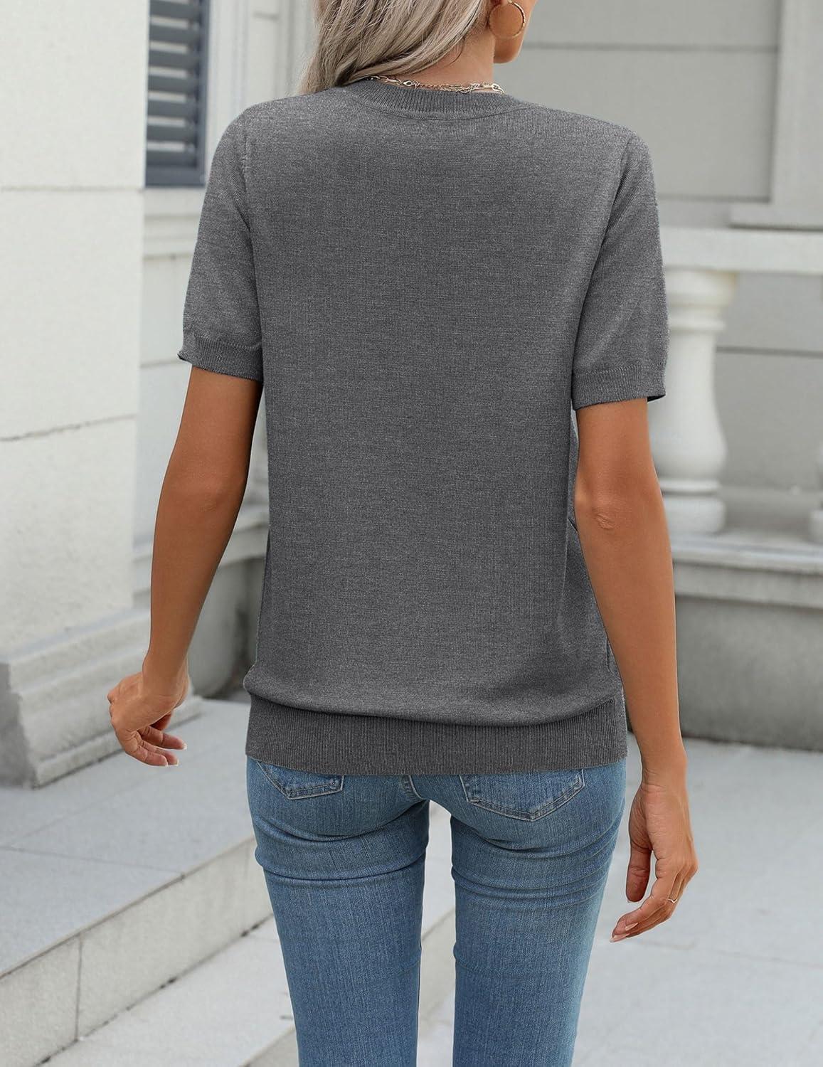 imageZeagoo Womens Summer Short Sleeve Tops Crew Neck Lightweight Pullover Sweaters Loose Dressy Casual Blouse Basic ClothesDark Gray