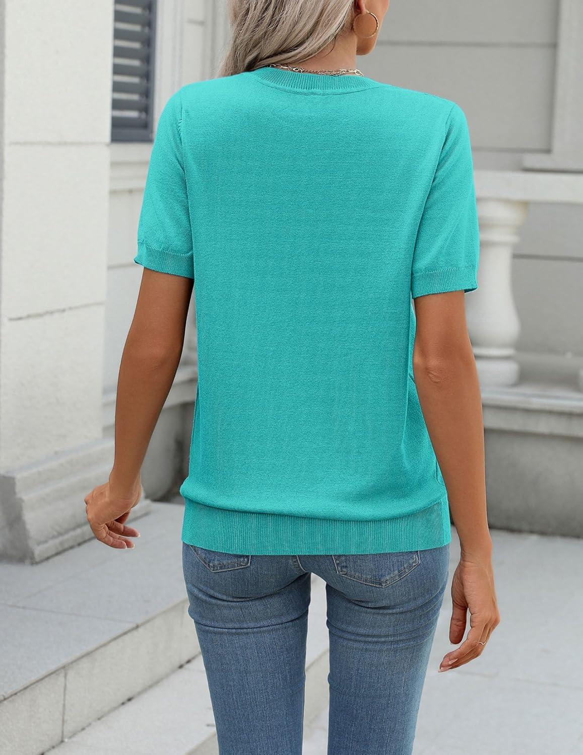 imageZeagoo Womens Summer Short Sleeve Tops Crew Neck Lightweight Pullover Sweaters Loose Dressy Casual Blouse Basic ClothesDiving Blue