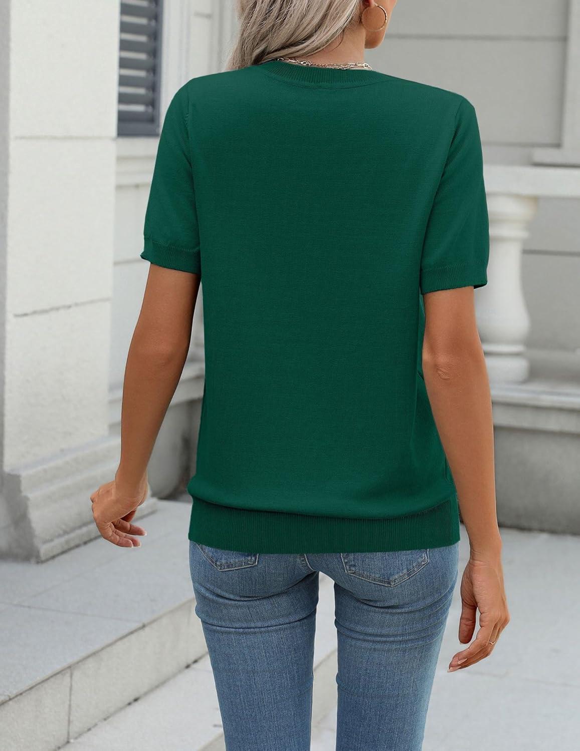 imageZeagoo Womens Summer Short Sleeve Tops Crew Neck Lightweight Pullover Sweaters Loose Dressy Casual Blouse Basic ClothesGrass Green