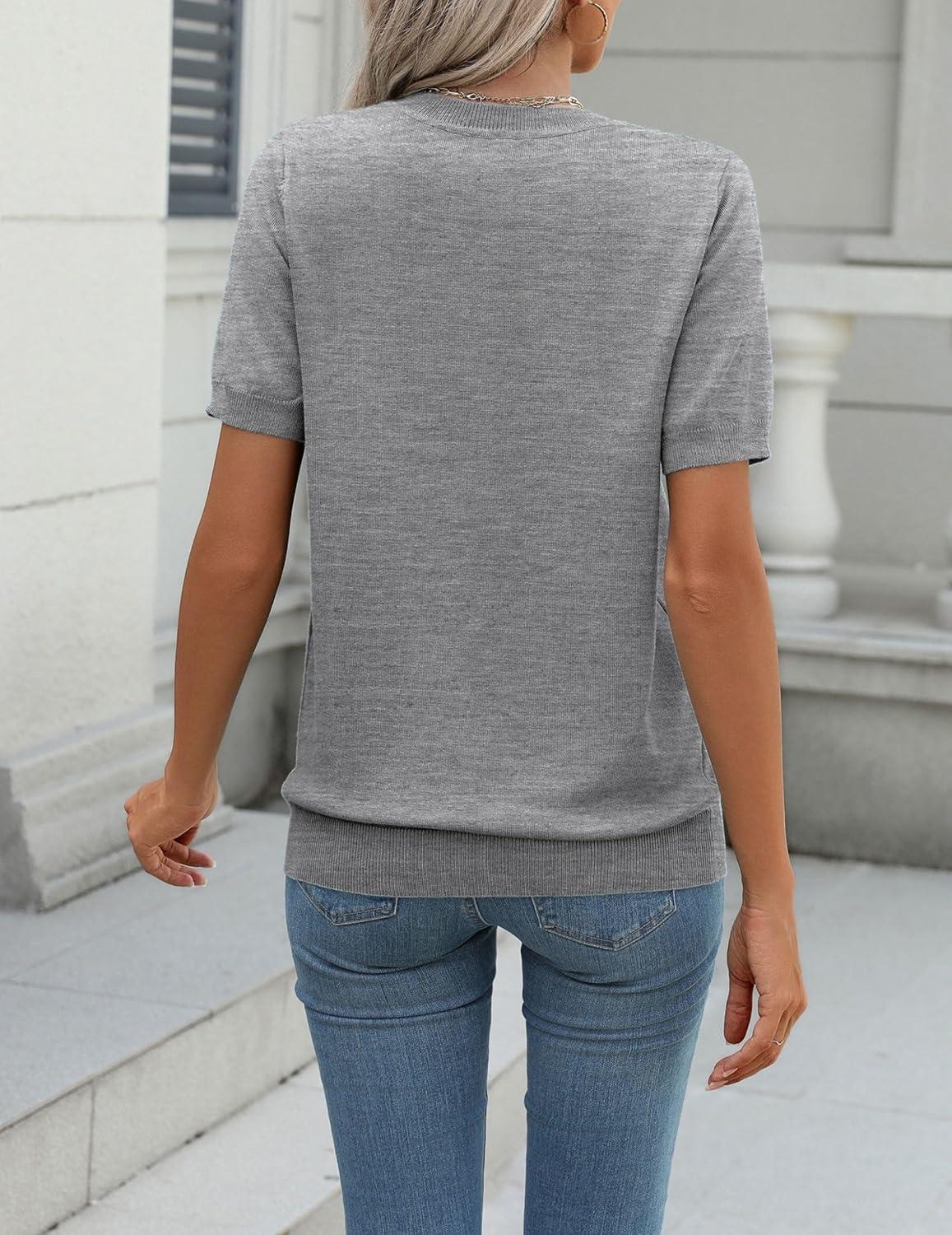 imageZeagoo Womens Summer Short Sleeve Tops Crew Neck Lightweight Pullover Sweaters Loose Dressy Casual Blouse Basic ClothesGray