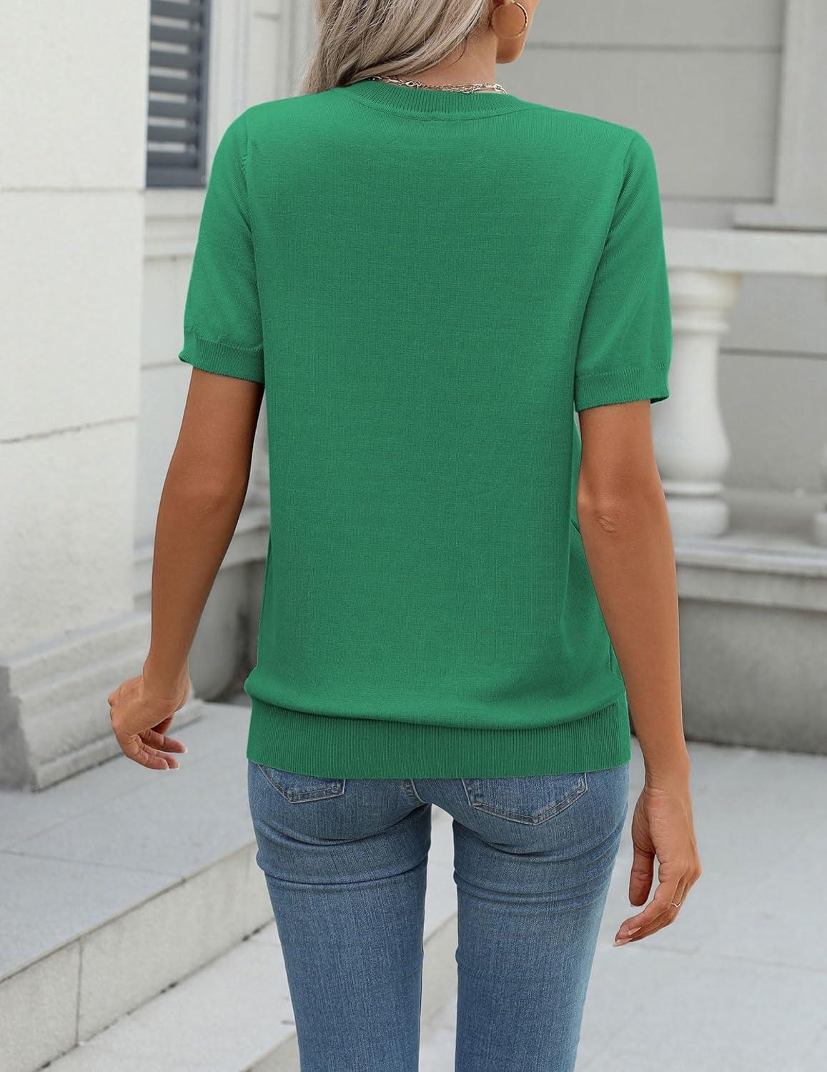 imageZeagoo Womens Summer Short Sleeve Tops Crew Neck Lightweight Pullover Sweaters Loose Dressy Casual Blouse Basic ClothesGreen