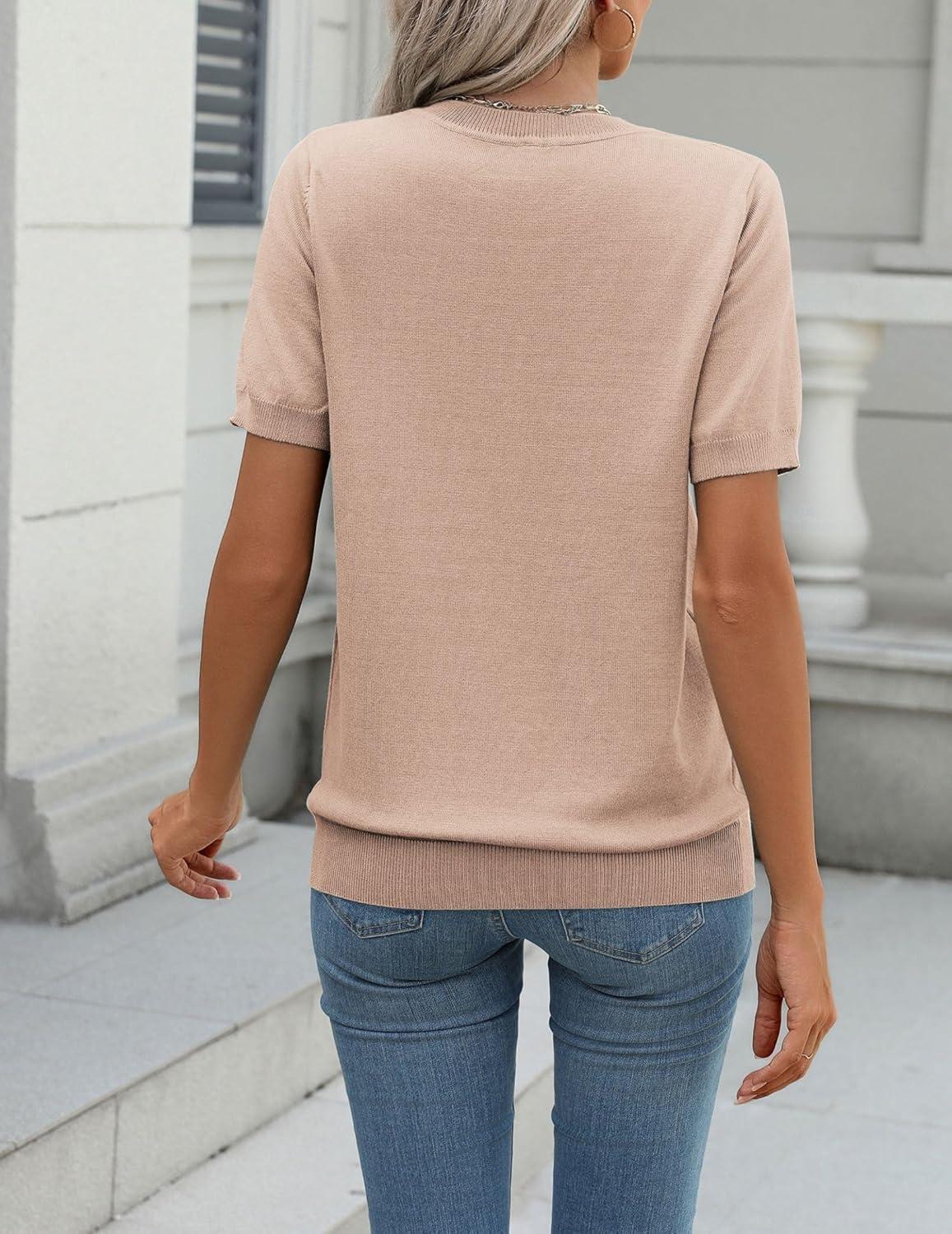 imageZeagoo Womens Summer Short Sleeve Tops Crew Neck Lightweight Pullover Sweaters Loose Dressy Casual Blouse Basic ClothesKhaki