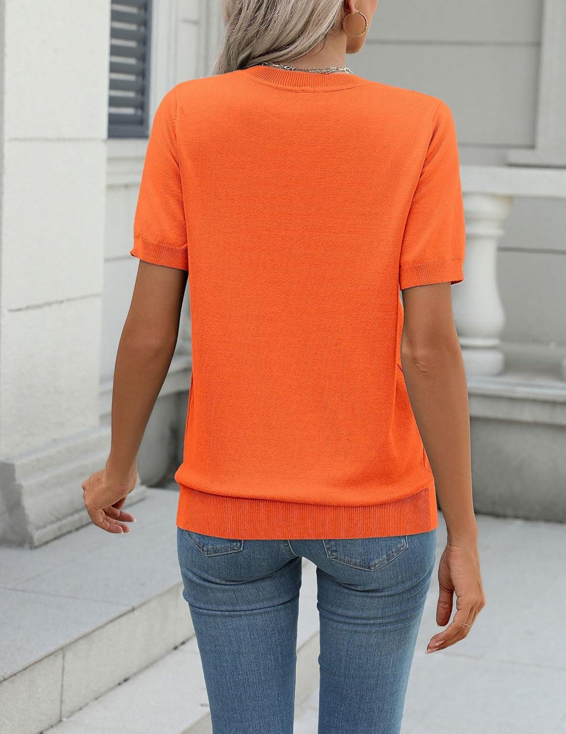 imageZeagoo Womens Summer Short Sleeve Tops Crew Neck Lightweight Pullover Sweaters Loose Dressy Casual Blouse Basic ClothesOrange