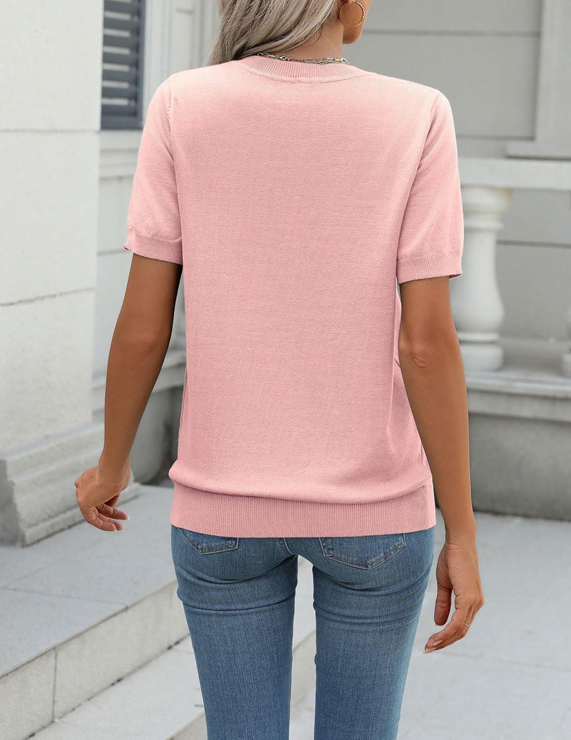 imageZeagoo Womens Summer Short Sleeve Tops Crew Neck Lightweight Pullover Sweaters Loose Dressy Casual Blouse Basic ClothesPink
