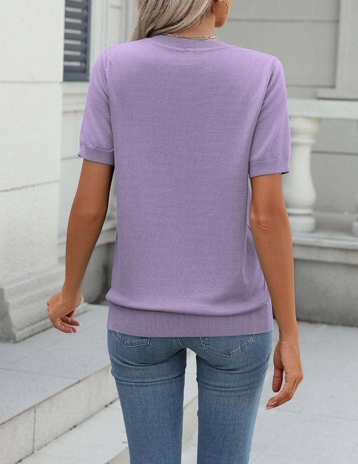imageZeagoo Womens Summer Short Sleeve Tops Crew Neck Lightweight Pullover Sweaters Loose Dressy Casual Blouse Basic ClothesPurple