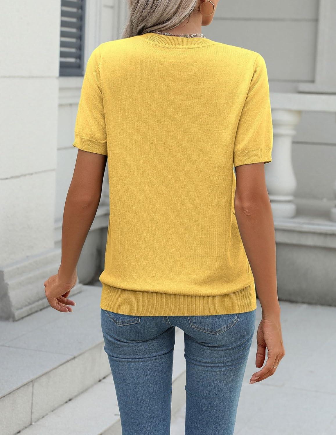 imageZeagoo Womens Summer Short Sleeve Tops Crew Neck Lightweight Pullover Sweaters Loose Dressy Casual Blouse Basic ClothesYellow