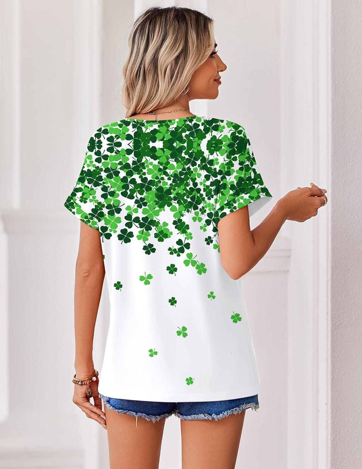 imageZeagoo Womens Summer Tops Rolled Short Sleeve V Neck Shirts Casual Dressy Business Work Blouses OutfitsLucky Cloversp77