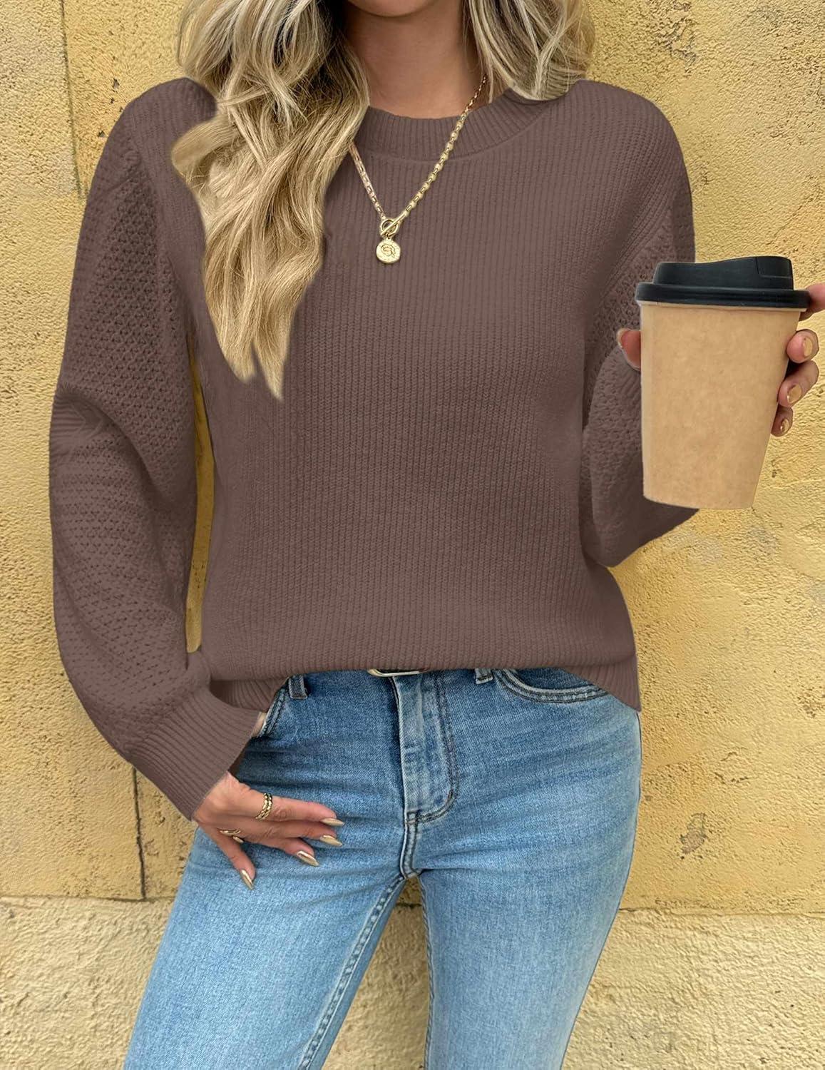 imageZeagoo Womens Sweaters 2026 Fashion Fall Tops Crew Neck Long Sleeve Knit Pullover Sweater SXXLBrown