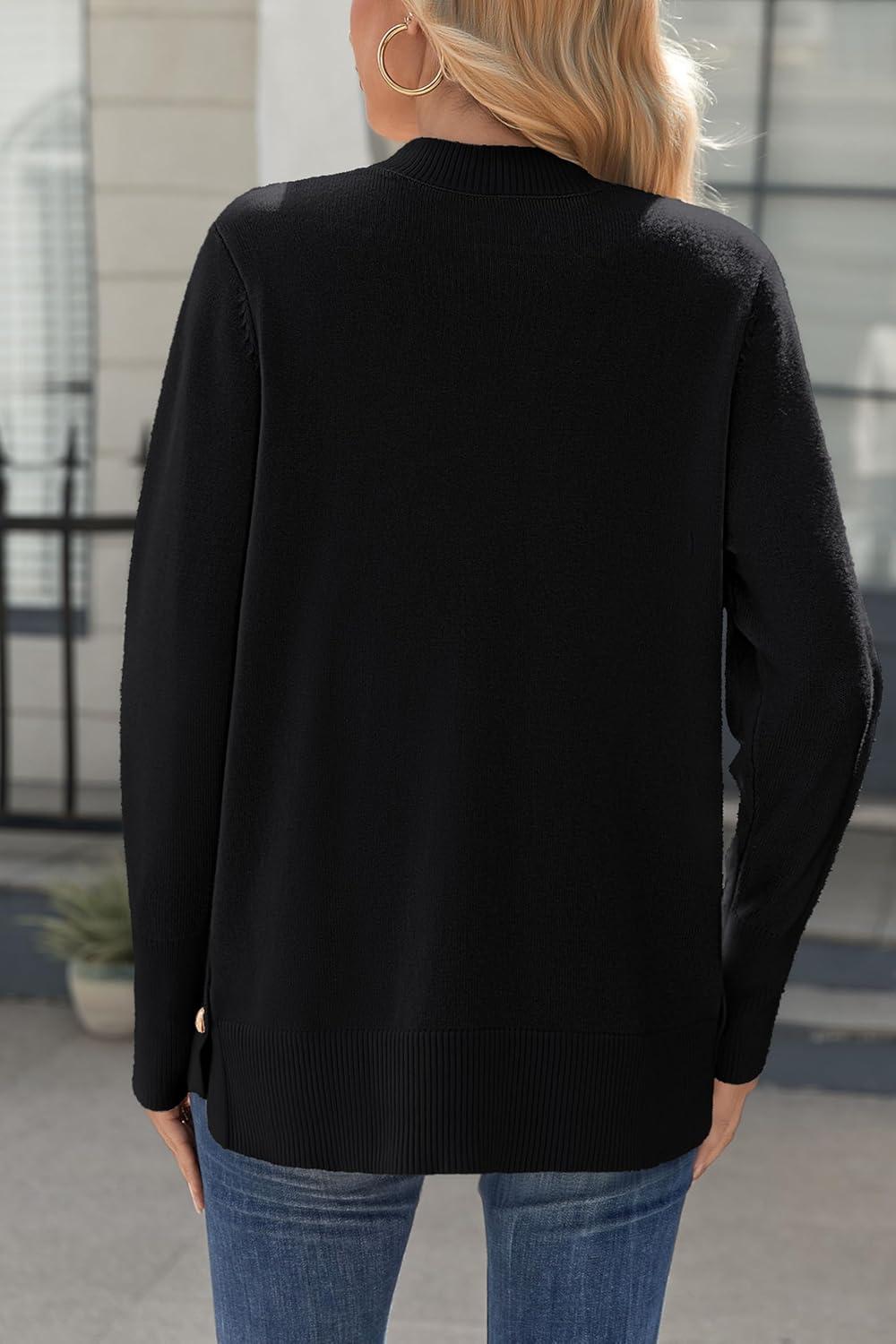 imageZeagoo Womens Sweaters Loose Knit Side Button 2025 Fall Fashion Trendy Casual Pullover Tops ClothesBlack