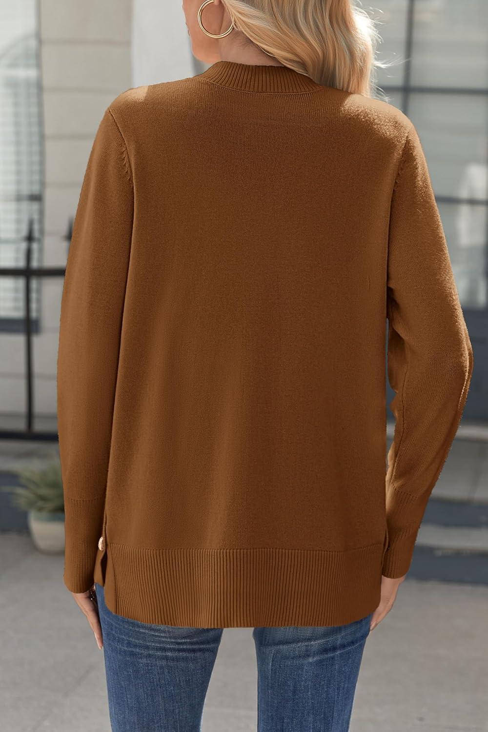 imageZeagoo Womens Sweaters Loose Knit Side Button 2025 Fall Fashion Trendy Casual Pullover Tops ClothesBrown