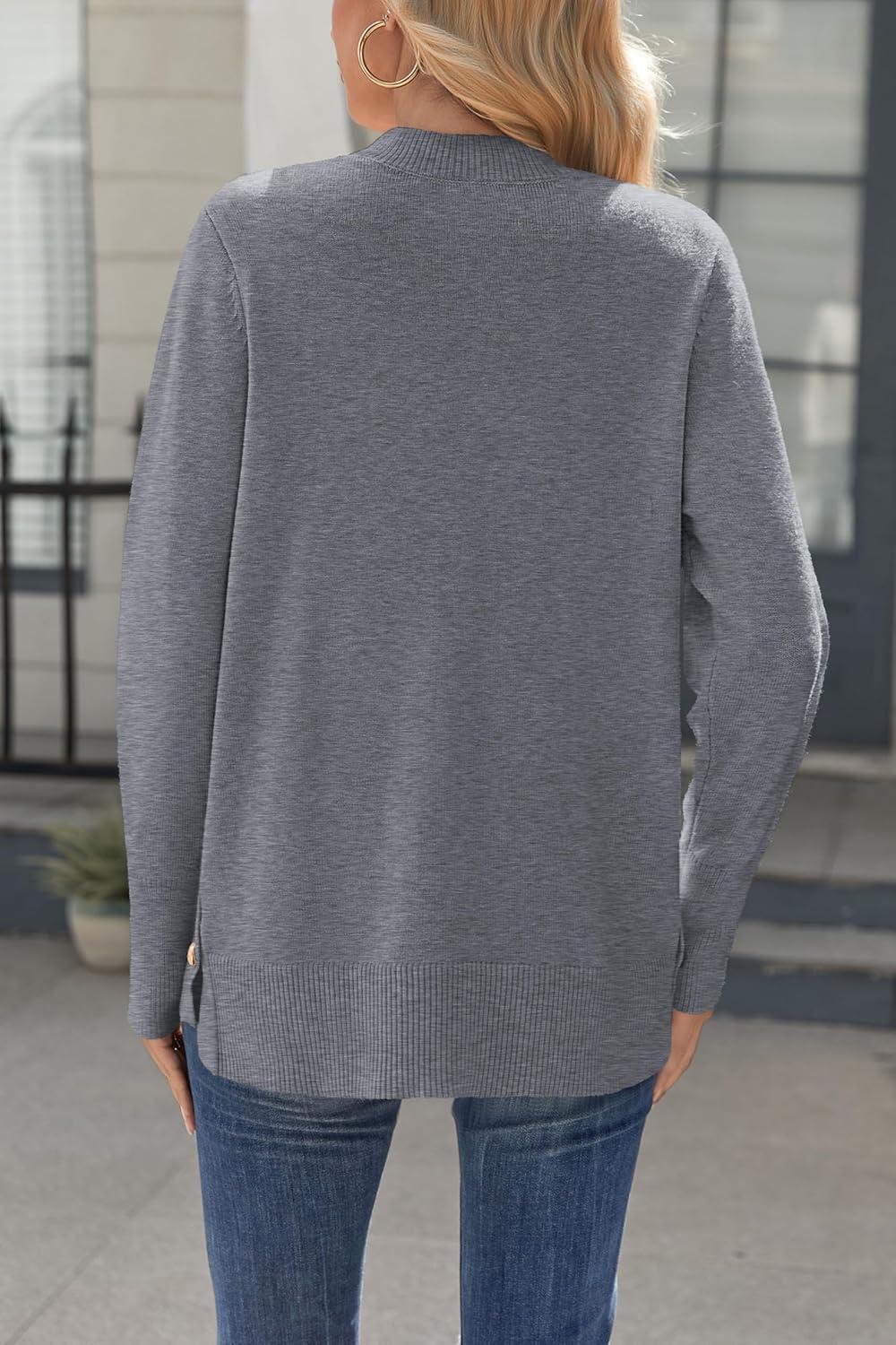 imageZeagoo Womens Sweaters Loose Knit Side Button 2025 Fall Fashion Trendy Casual Pullover Tops ClothesGrey