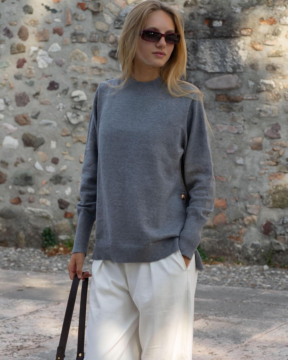 imageZeagoo Womens Sweaters Loose Knit Side Button 2025 Fall Fashion Trendy Casual Pullover Tops ClothesGrey