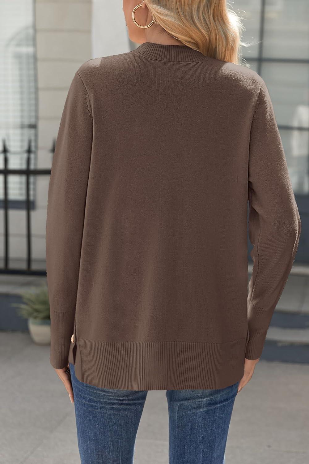 imageZeagoo Womens Sweaters Loose Knit Side Button 2025 Fall Fashion Trendy Casual Pullover Tops ClothesNutmeg