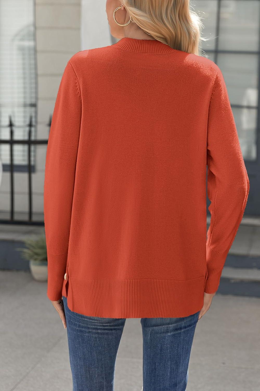 imageZeagoo Womens Sweaters Loose Knit Side Button 2025 Fall Fashion Trendy Casual Pullover Tops ClothesOrange