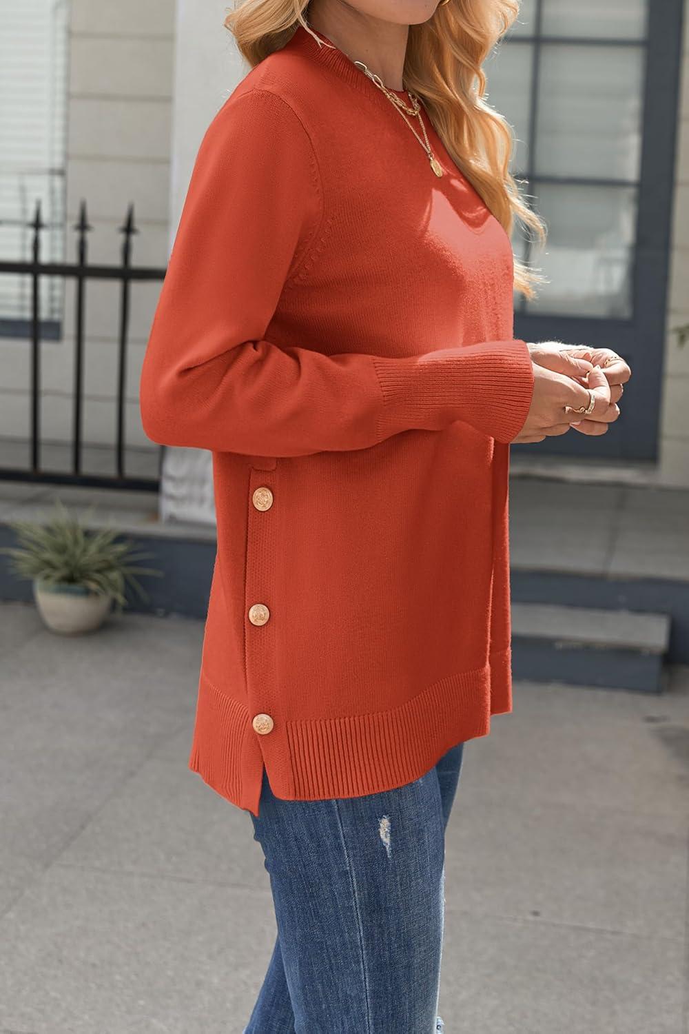 imageZeagoo Womens Sweaters Loose Knit Side Button 2025 Fall Fashion Trendy Casual Pullover Tops ClothesOrange
