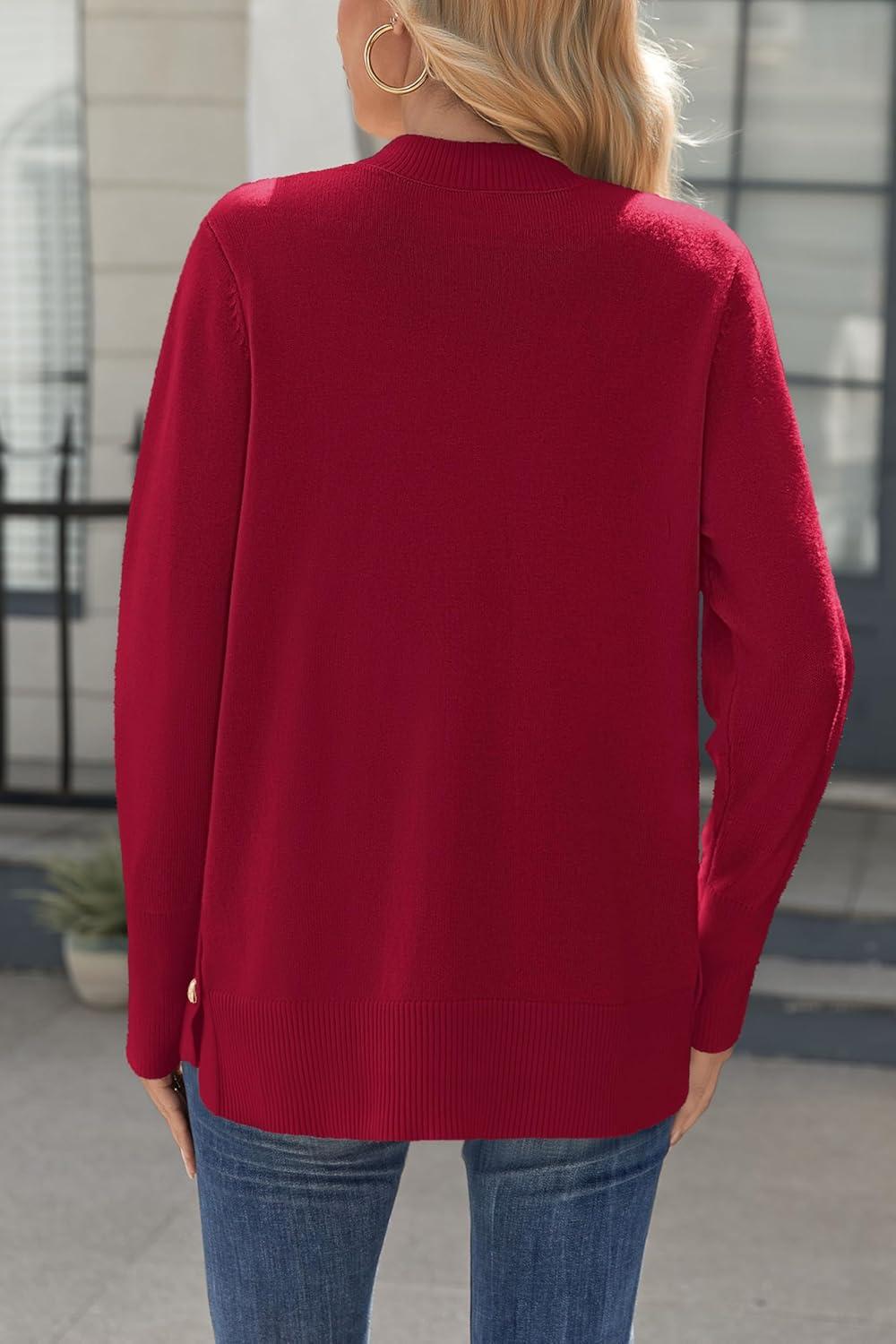 imageZeagoo Womens Sweaters Loose Knit Side Button 2025 Fall Fashion Trendy Casual Pullover Tops ClothesRed