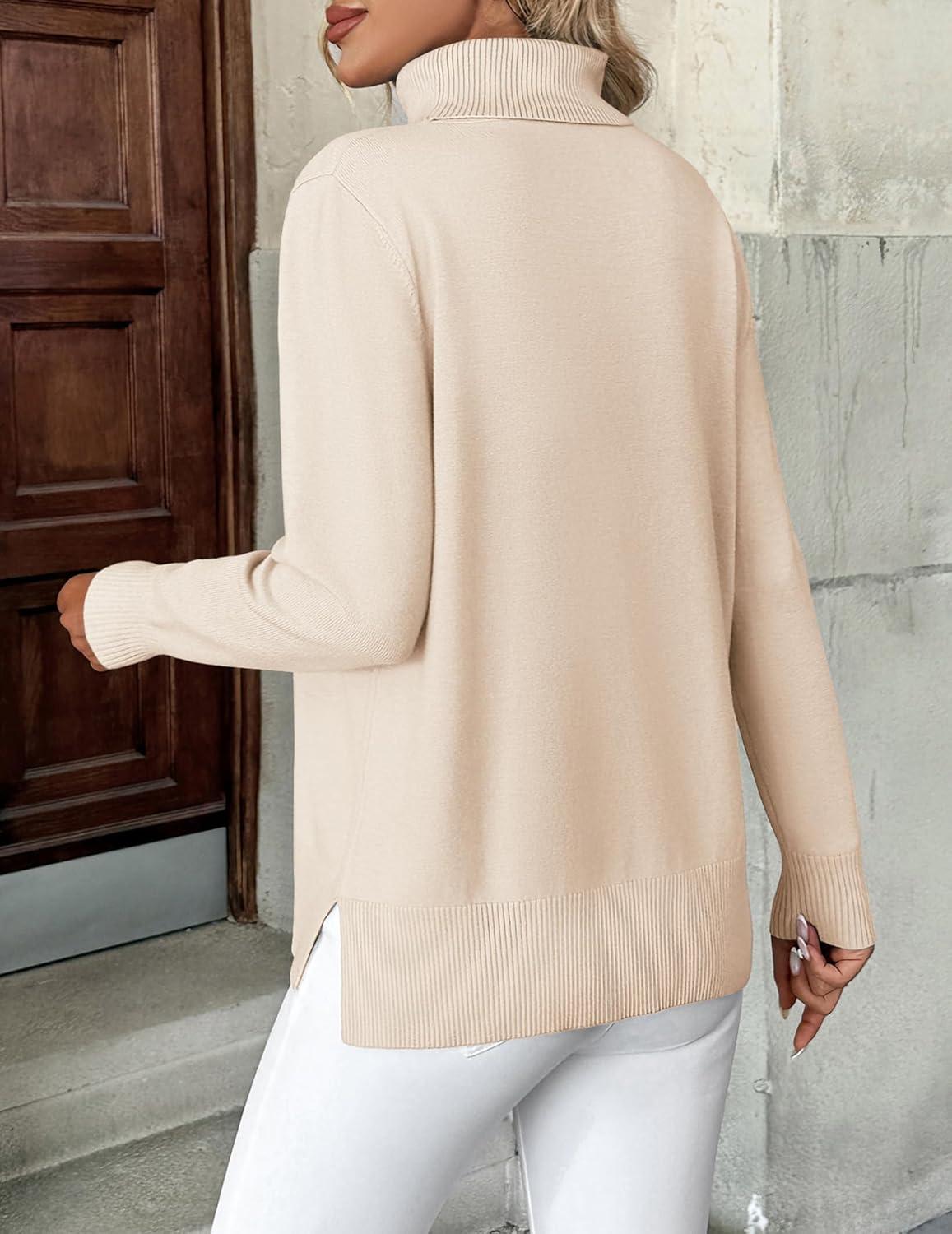 imageZeagoo Womens Turtleneck Sweater Long Sleeve Spilt Hem Casual Knit Pullover Chunky Fall Winter Jumper Top 2026Beige