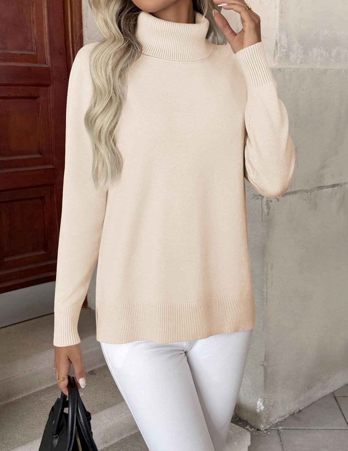 imageZeagoo Womens Turtleneck Sweater Long Sleeve Spilt Hem Casual Knit Pullover Chunky Fall Winter Jumper Top 2026Beige