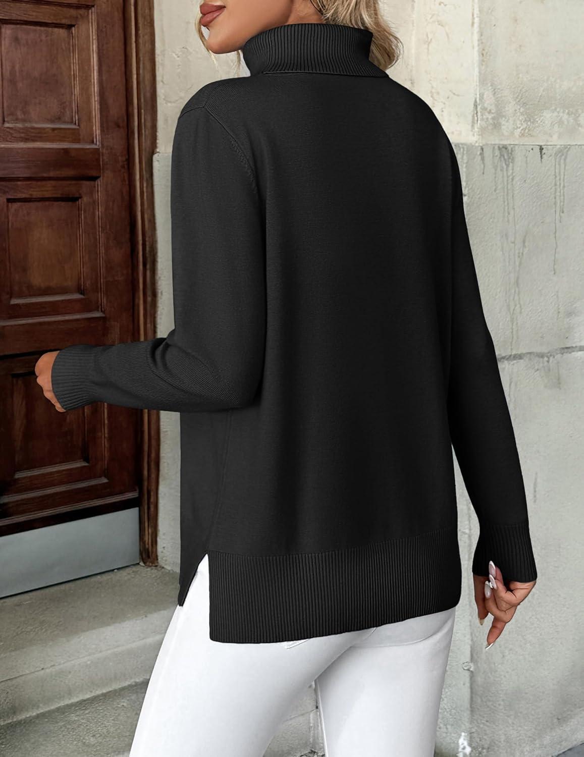 imageZeagoo Womens Turtleneck Sweater Long Sleeve Spilt Hem Casual Knit Pullover Chunky Fall Winter Jumper Top 2026Black