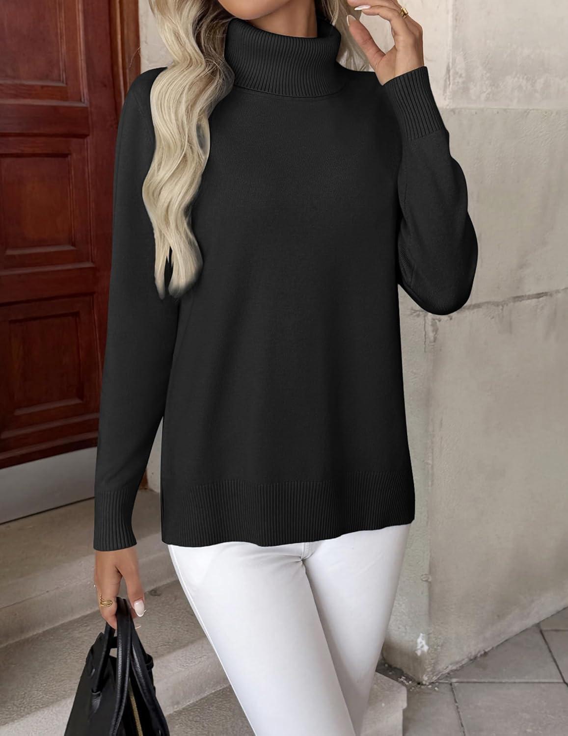 imageZeagoo Womens Turtleneck Sweater Long Sleeve Spilt Hem Casual Knit Pullover Chunky Fall Winter Jumper Top 2026Black