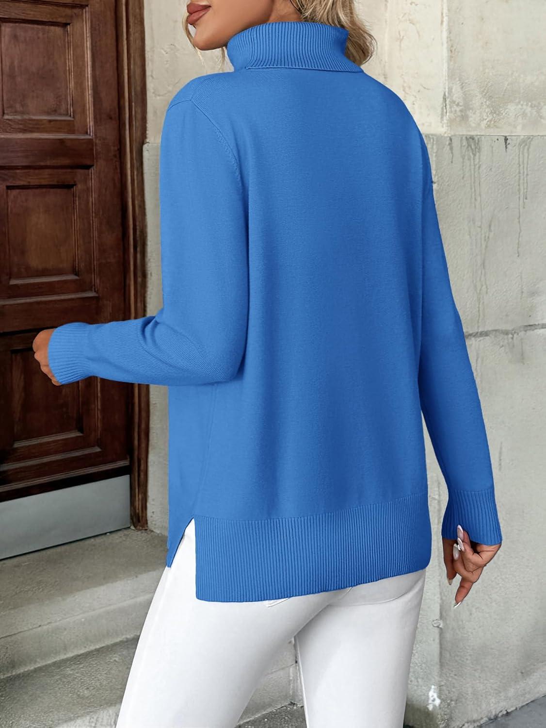 imageZeagoo Womens Turtleneck Sweater Long Sleeve Spilt Hem Casual Knit Pullover Chunky Fall Winter Jumper Top 2026Bright Blue