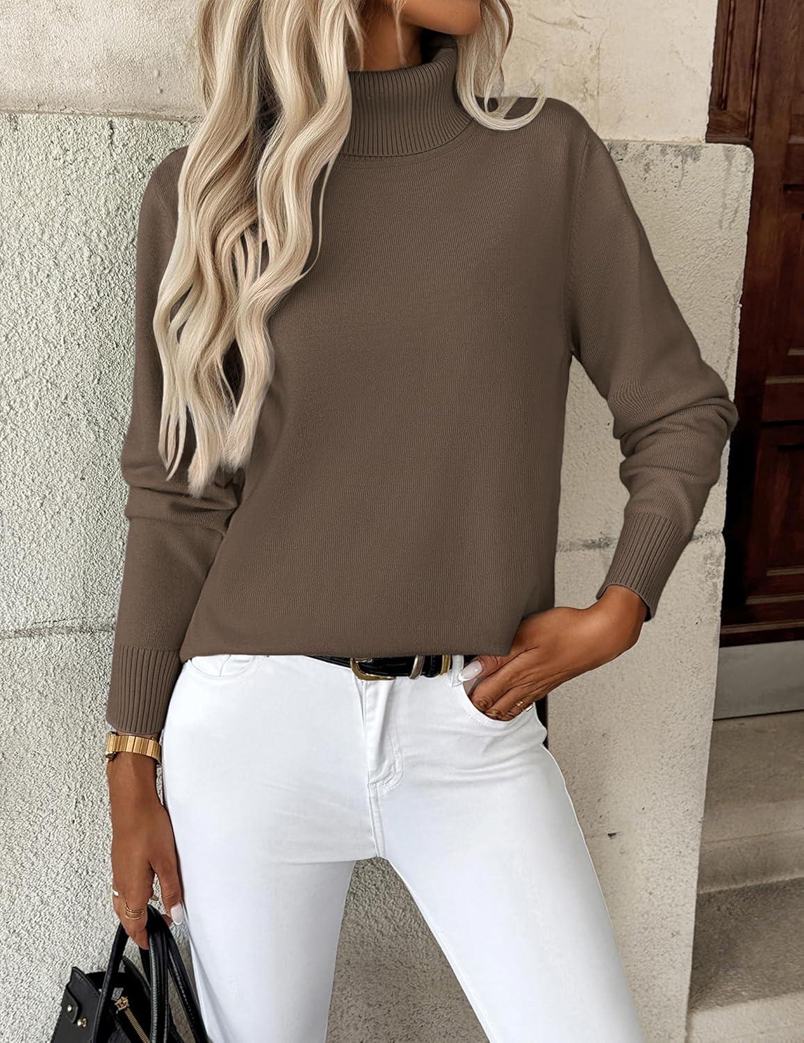 imageZeagoo Womens Turtleneck Sweater Long Sleeve Spilt Hem Casual Knit Pullover Chunky Fall Winter Jumper Top 2026Brown